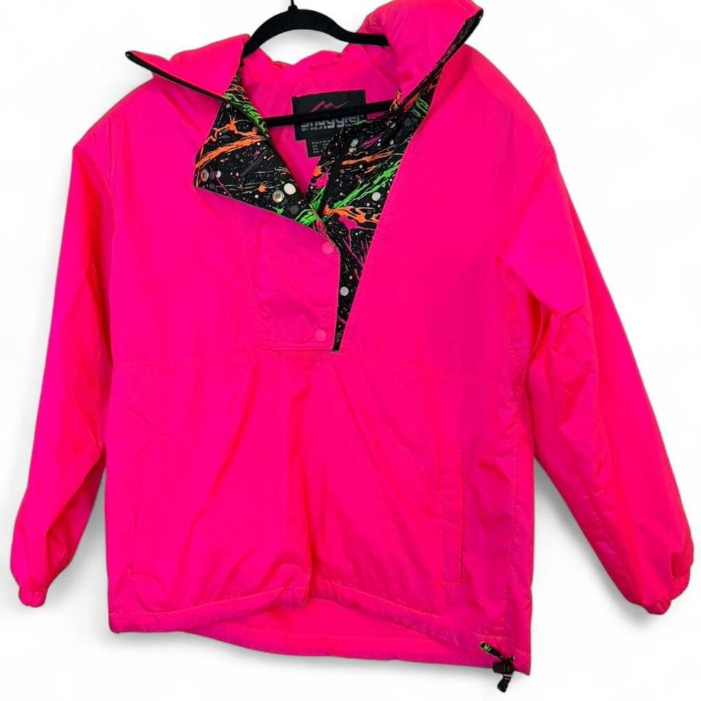 Snuggler Seattle Vintage 1980s Womens Ski Jacket Pink with Neon Accents Size Med